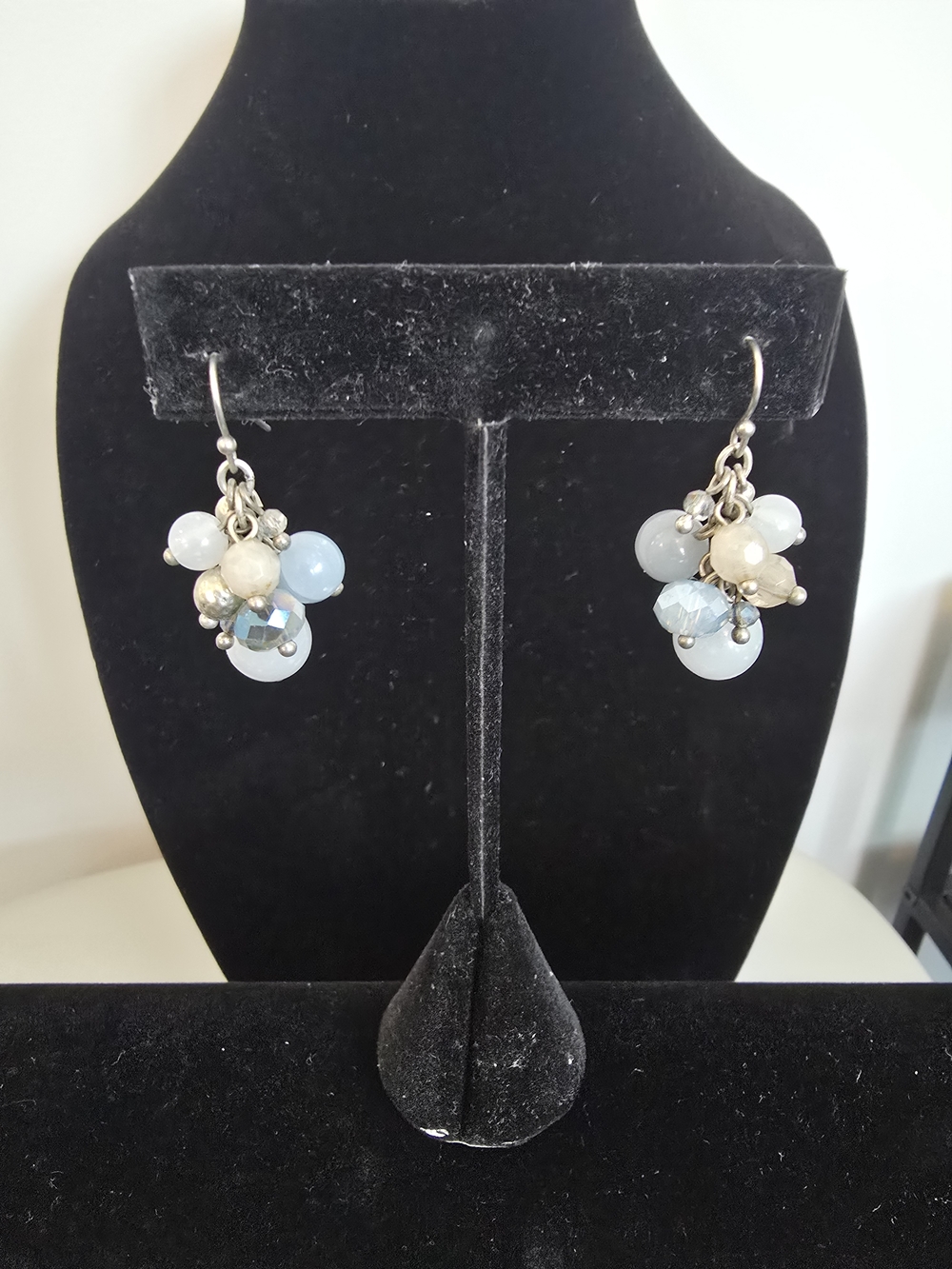 Chico's Cluster Drop Earrings in Pale Blue and Creamy Beige - Picture 3 of 3